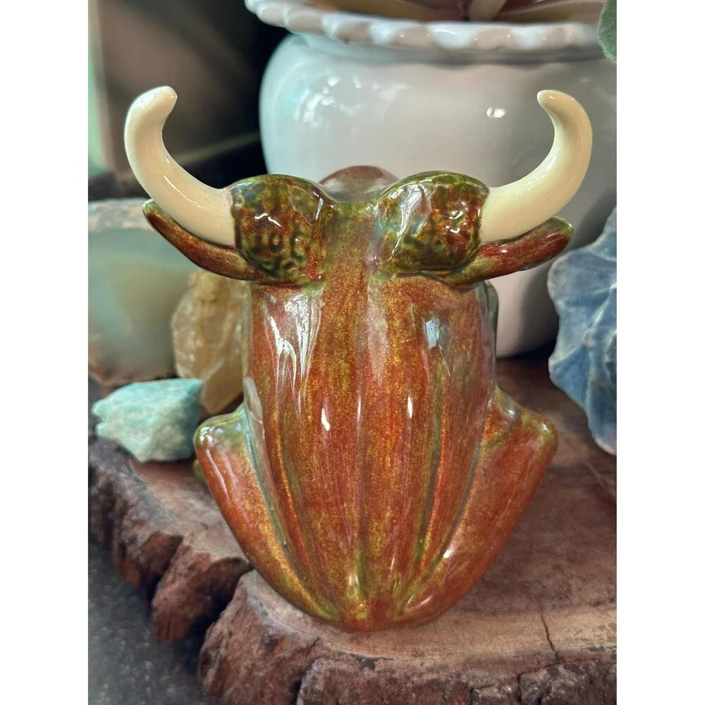 Vintage Ceramic Bullfrog Sponge Holder Horned Frog Kitchen Sink Caddy 1970s Hand
